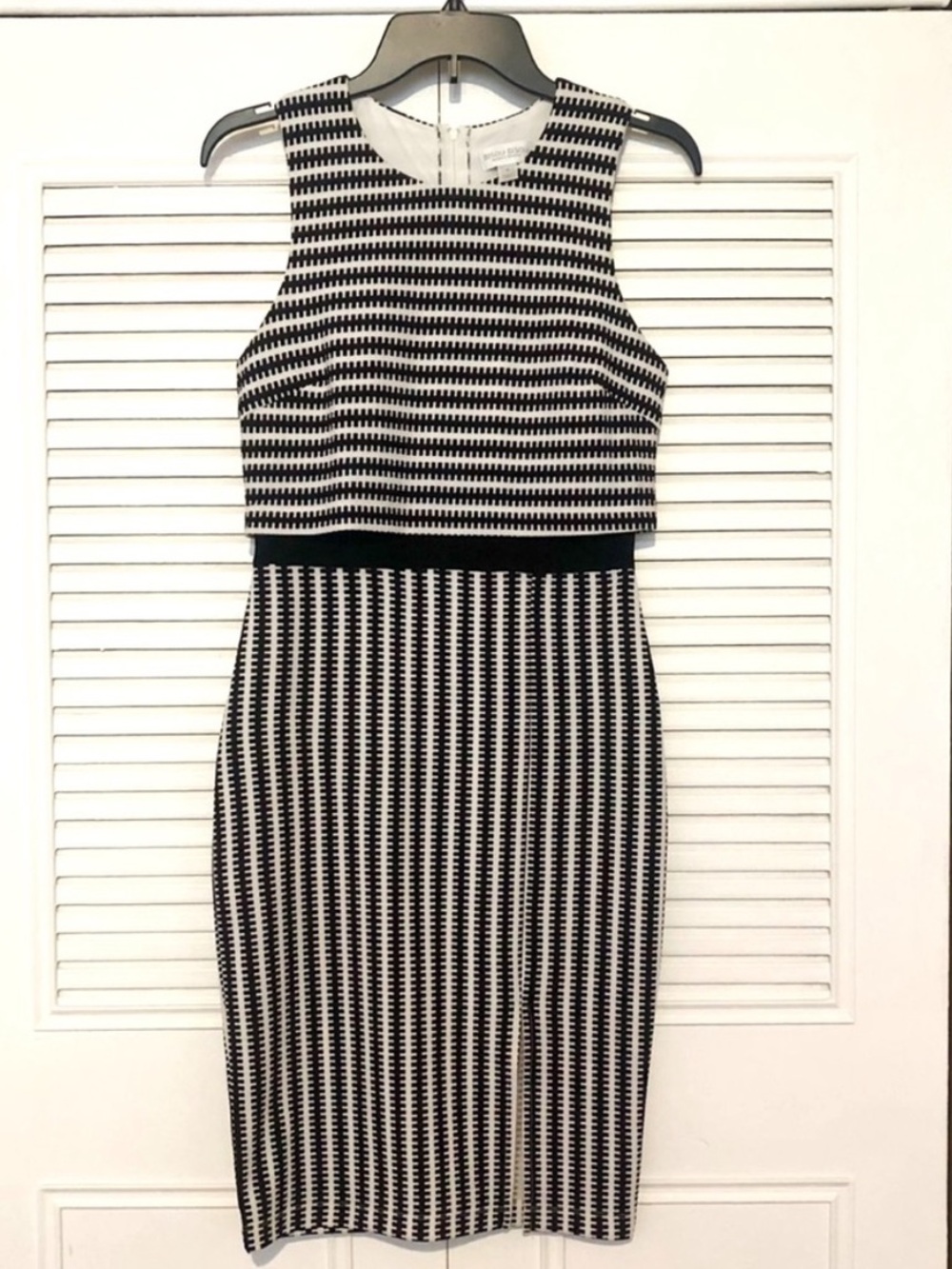 Michelle Bohbot Black & White Patterned Sheath Dress